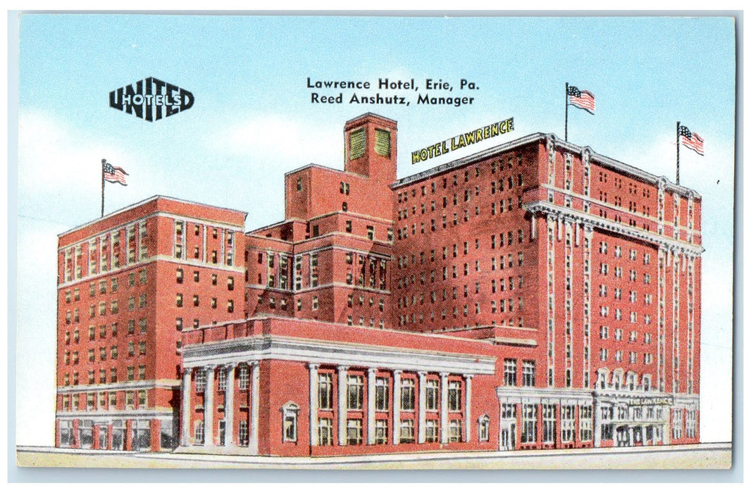 c1950's Lawrence Hotel & Restaurant Building View Erie Pennsylvania PA Postcard