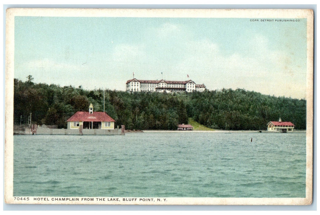 c1920's Hotel Champlain From The Lake Bluff Point New York NY Unposted Postcard