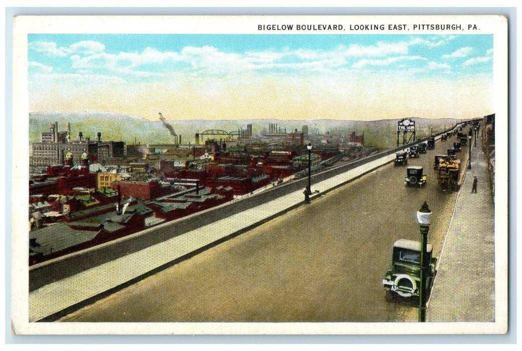 c1920's Bigelow Boulevard Road Classic Cars Pittsburgh Pennsylvania PA Postcard