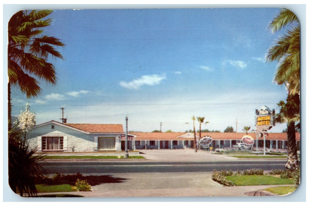 1957 Pike's Motor Hotel Exterior Roadside Yuma Arizona AZ Posted Tree Postcard