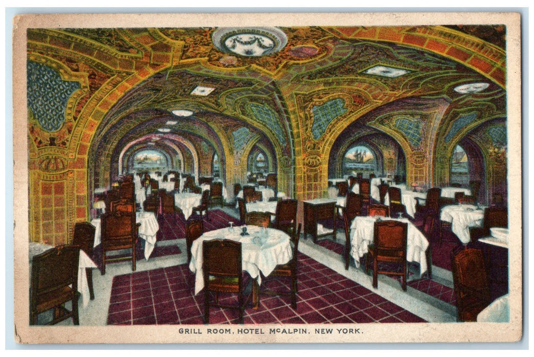 1928 Grill Room Interior Tables Chairs Hotel McAlpin New York NY Posted Postcard