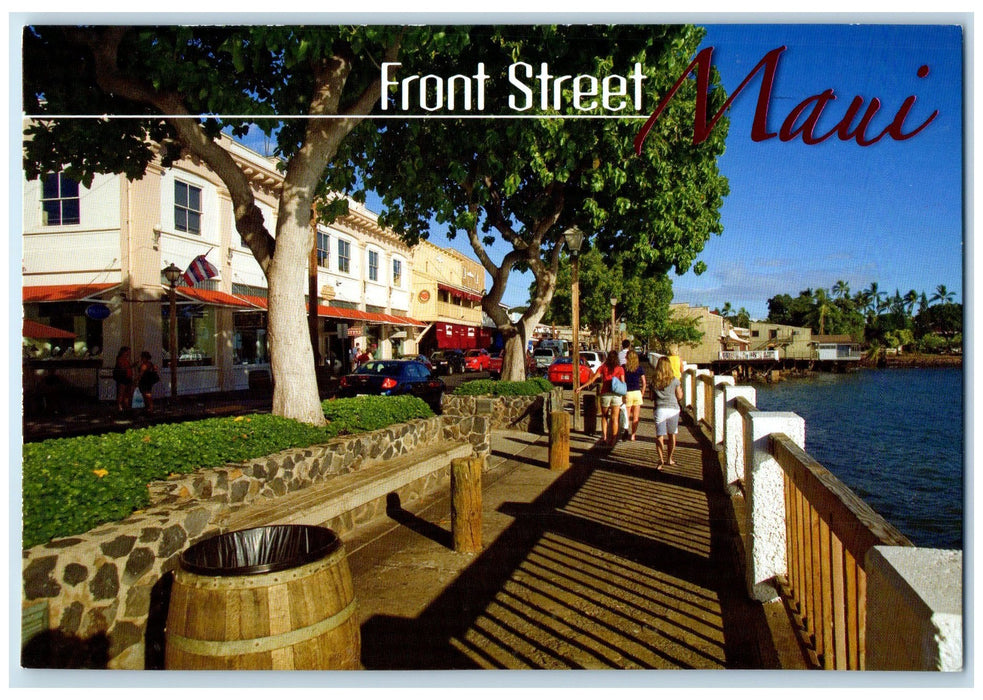 c1960s Front Street Maui Lined With Great Sights Restaurant Honolulu HI Postcard