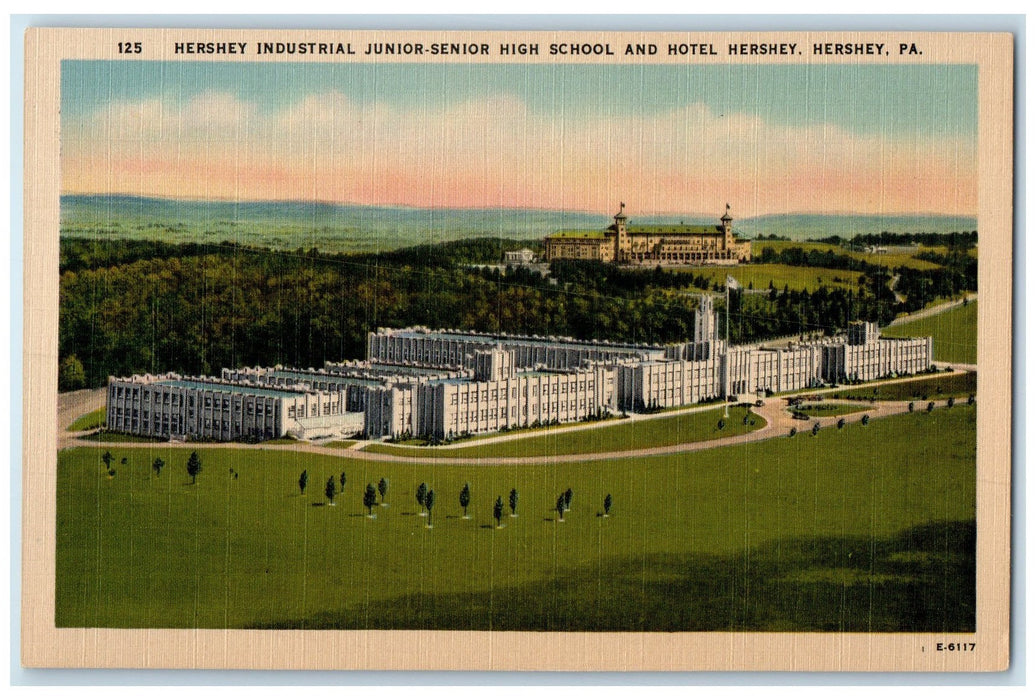 c1940 Hershey Industrial Junior Senior High School & Hotel Hershey PA Postcard
