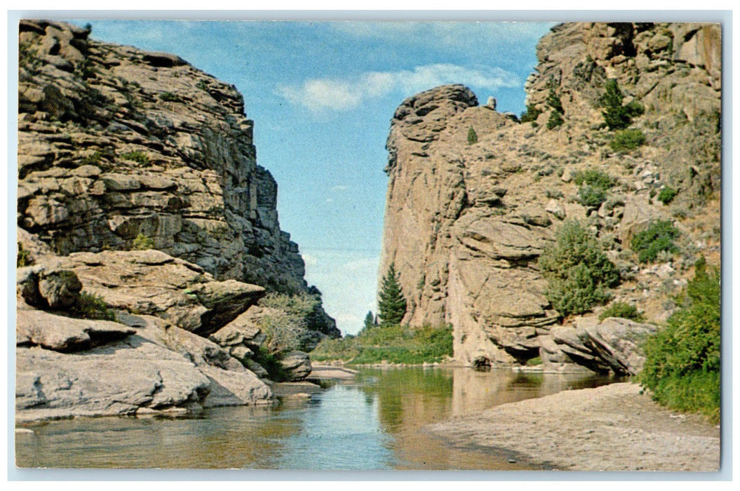 c1960's Devil's Gate Independence Rock Emblem Wyoming WY Unposted Trees Postcard