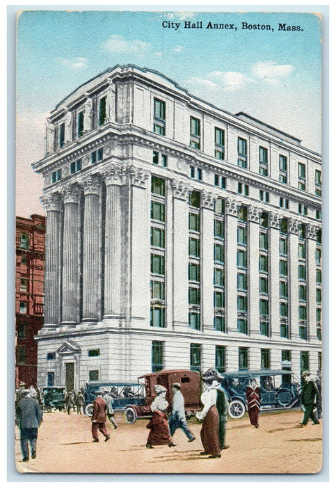 c1910 City Hall Annex Building Classic Cars Boston Massachusetts MA Postcard