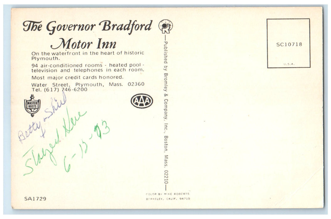 c1950's Governor Bradford Motor Inn Multiview Plymouth Massachusetts MA Postcard