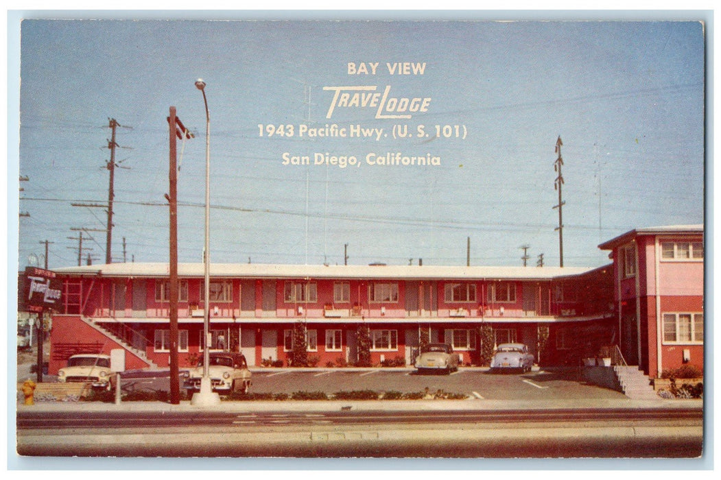 c1960's Bay View Travel Lodge Exterior Roadside San Diego California CA Postcard