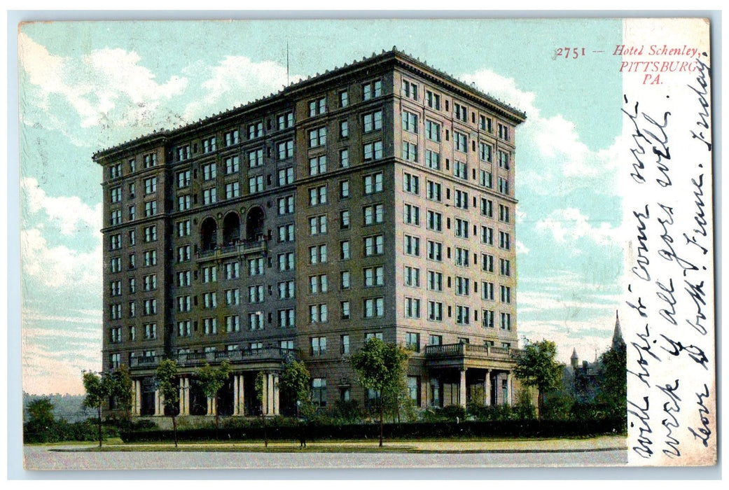 1909 Hotel Schenley Exterior Roadside Pittsburg Pennsylvania PA Posted Postcard