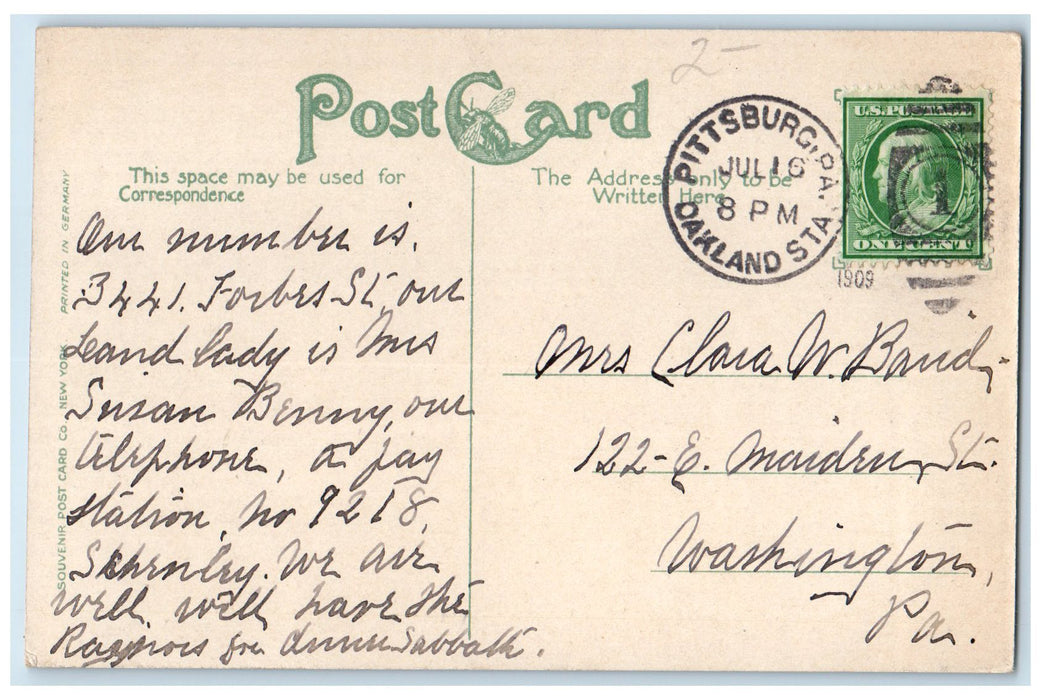 1909 Hotel Schenley Exterior Roadside Pittsburg Pennsylvania PA Posted Postcard