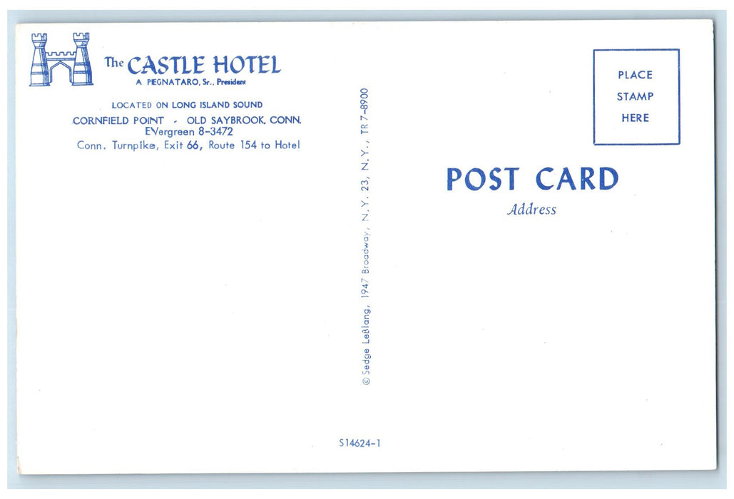1960's The Castle Hotel Exterior Old Saybrook Connecticut CT Unposted Postcard
