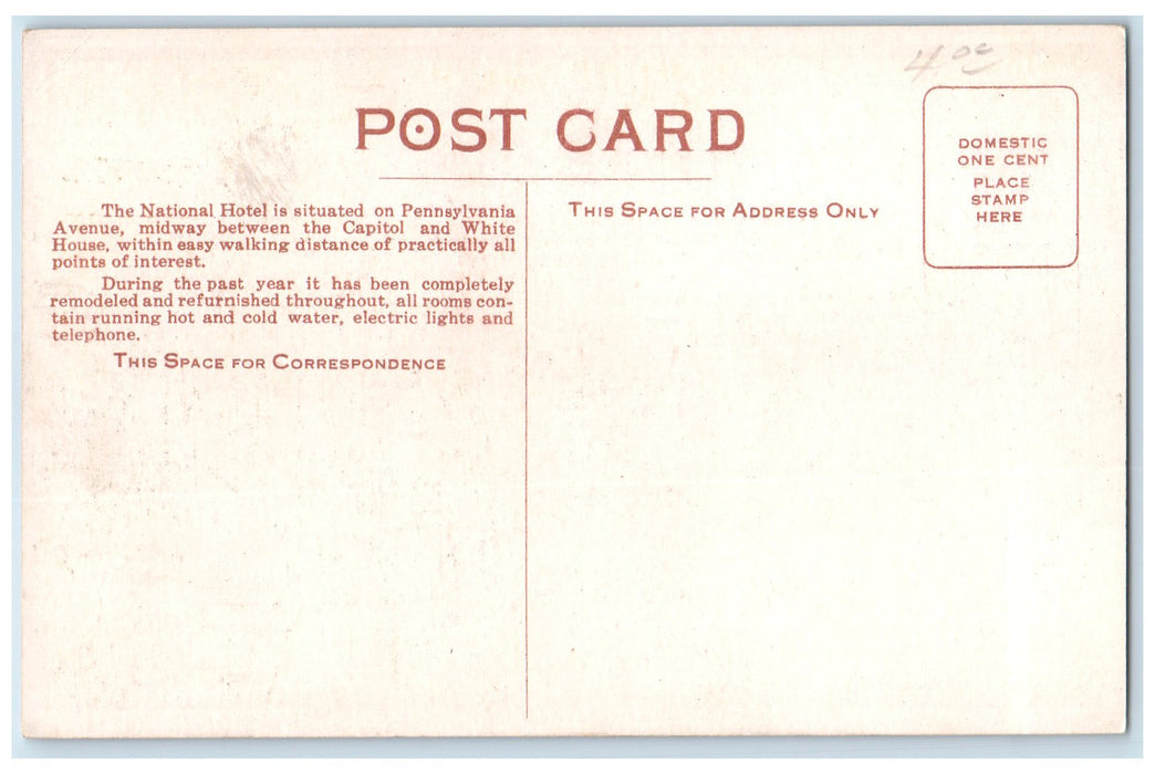 c1940's National Hotel Exterior Roadside Washington DC Unposted Trees Postcard