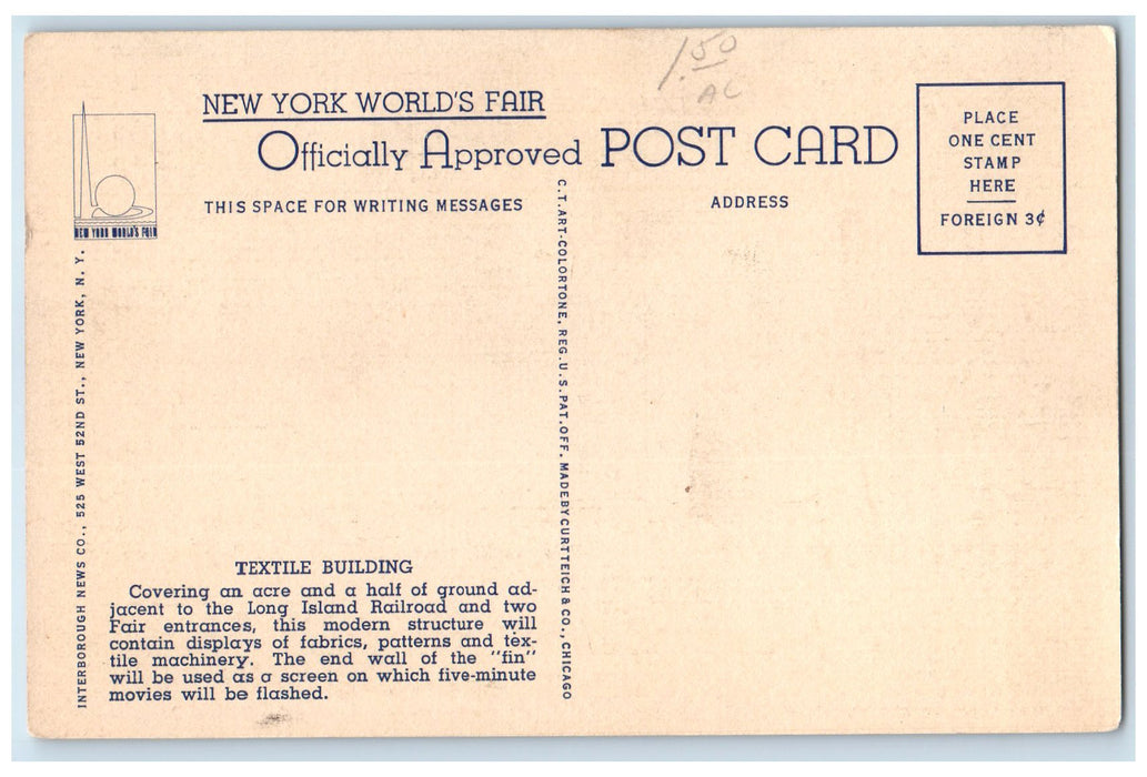 c1940s The Textile Building New York World's Fair 1939 New York City NY Postcard