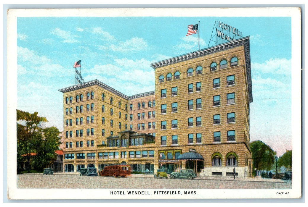 c1920's Hotel Wendell & Restaurant Building Pittsfield Massachusetts MA Postcard