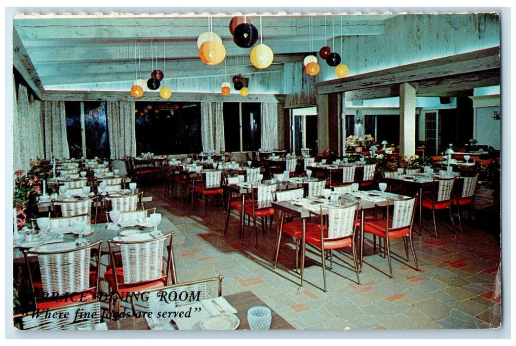 c1950 Elwal Pines Inn & Motel Restaurant Terrace Dining Williamstown MA Postcard