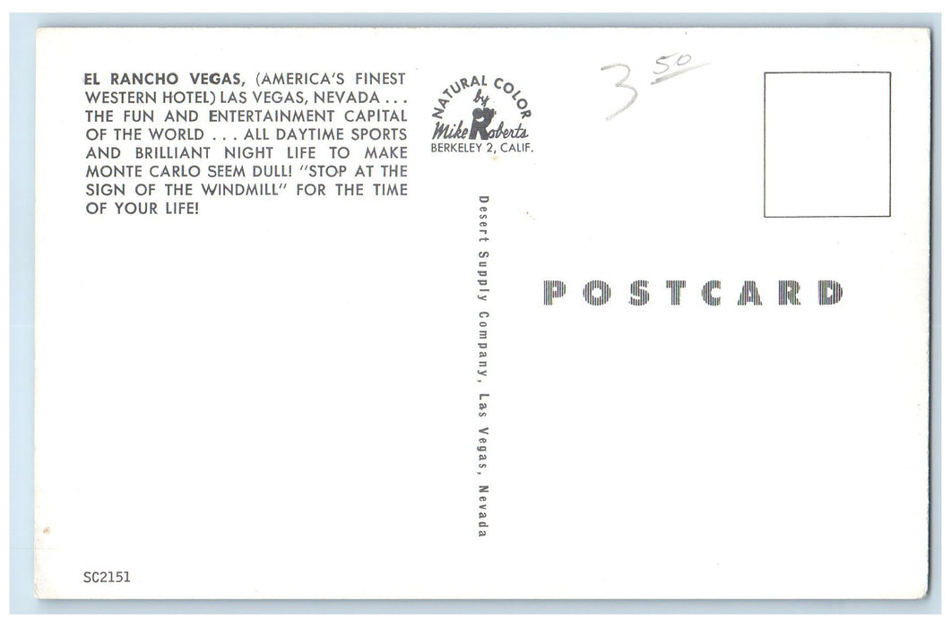 c1960's El Rancho View Vegas Finest Western Hotel Las Vegas Nevada NV Postcard