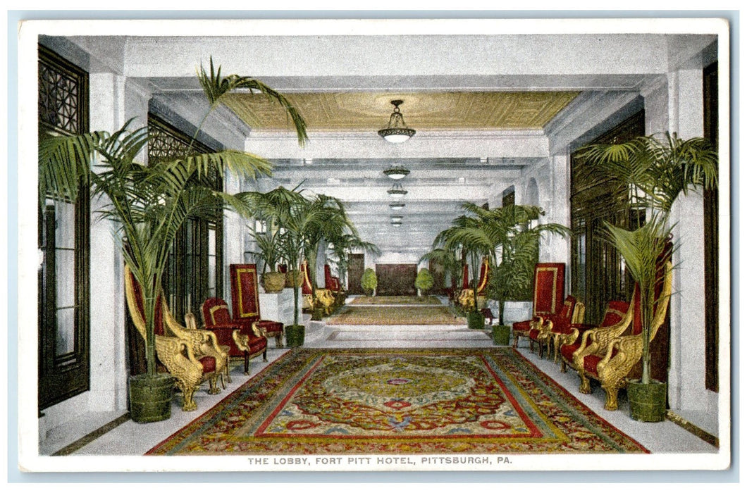 c1940's The Lobby Fort Pitt Hotel Interior Pittsburg Pennsylvania PA Postcard