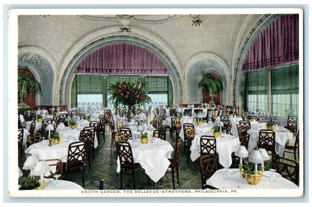 c1940's South Garden Interior The Bellevue-Stratford Philadelphia PA Postcard
