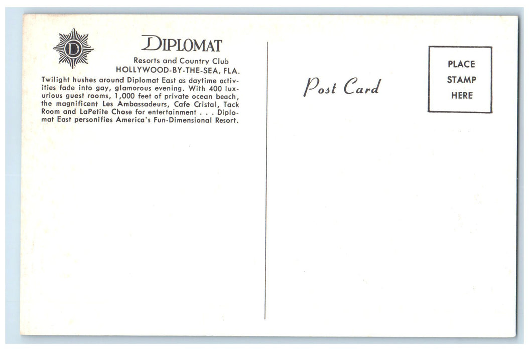 c1940's Diplomat Resorts And Country Club Exterior Hollywood Florida FL Postcard