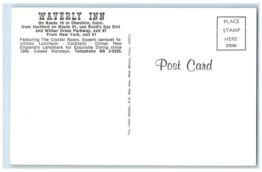 c1960s Waverly Inn Exterior Restaurant Cheshire Connecticut CT Unposted Postcard