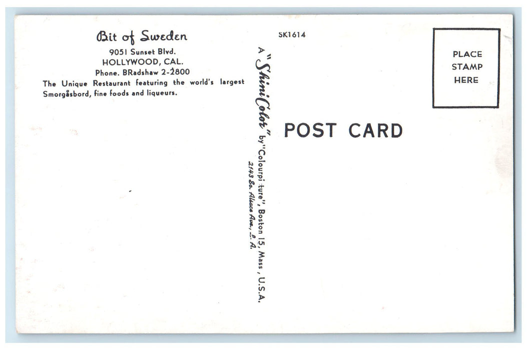 c1940's Bit Of Sweden Interior Scene Hollywood California CA Unposted Postcard