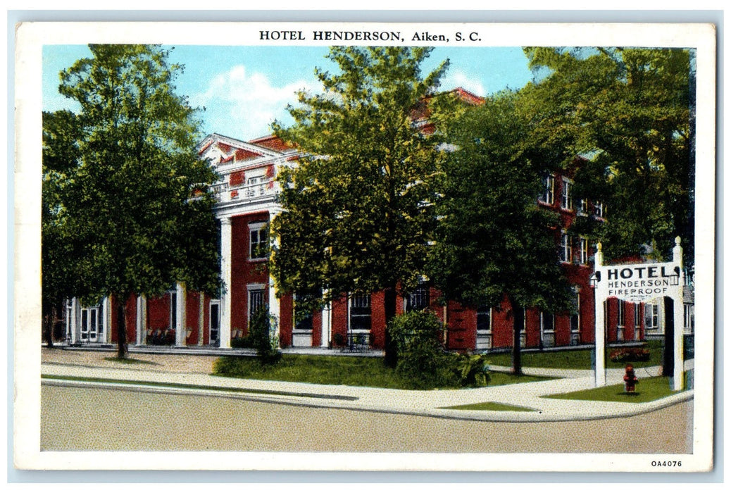 1933 Hotel Henderson Exterior Aiken South Carolina SC Unposted Trees Postcard