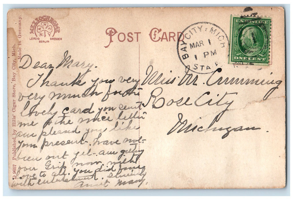 1910 Lobby Wenonah Hotel & Restaurant Guests View Bay City Michigan MI Postcard