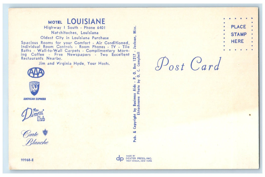 c1940s Motel Louisiane Exterior Roadside Natchitoches Louisiana LA Cars Postcard