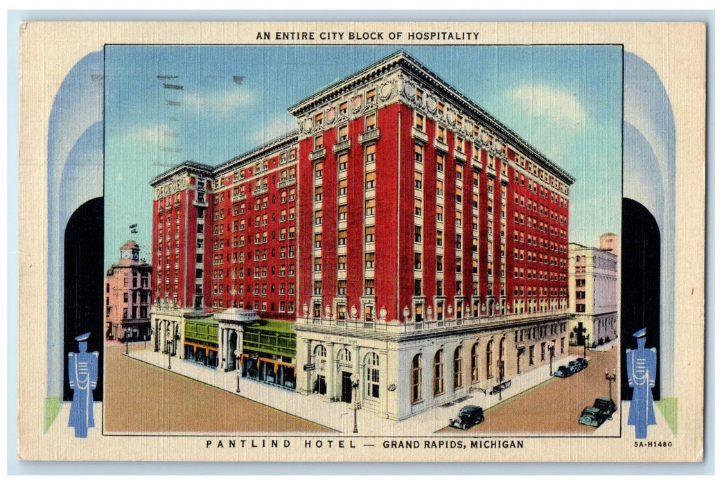 1948 Patlind Hotel Grand Building Restaurant Cars Rapids Michigan MI Postcard