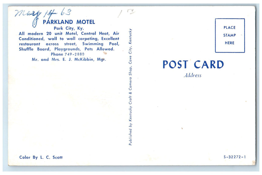 c1950's Parkland Motel & Restaurant Swimming Pool Park City Kentucky KY Postcard