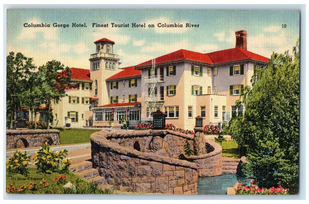 1948 Columbia Gorge Hotel & Restaurant Pond Garden Hood River Oregon OR Postcard