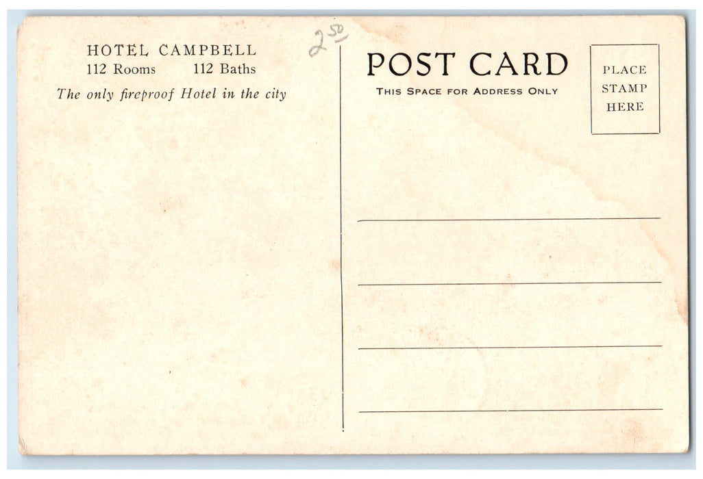 c1920's Hotel Campbell & Restaurant Building Poughkeepsie New York NY Postcard