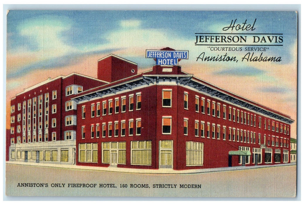 c1940's Hotel Jefferson Davis & Restaurant Building Anniston Alabama AL Postcard