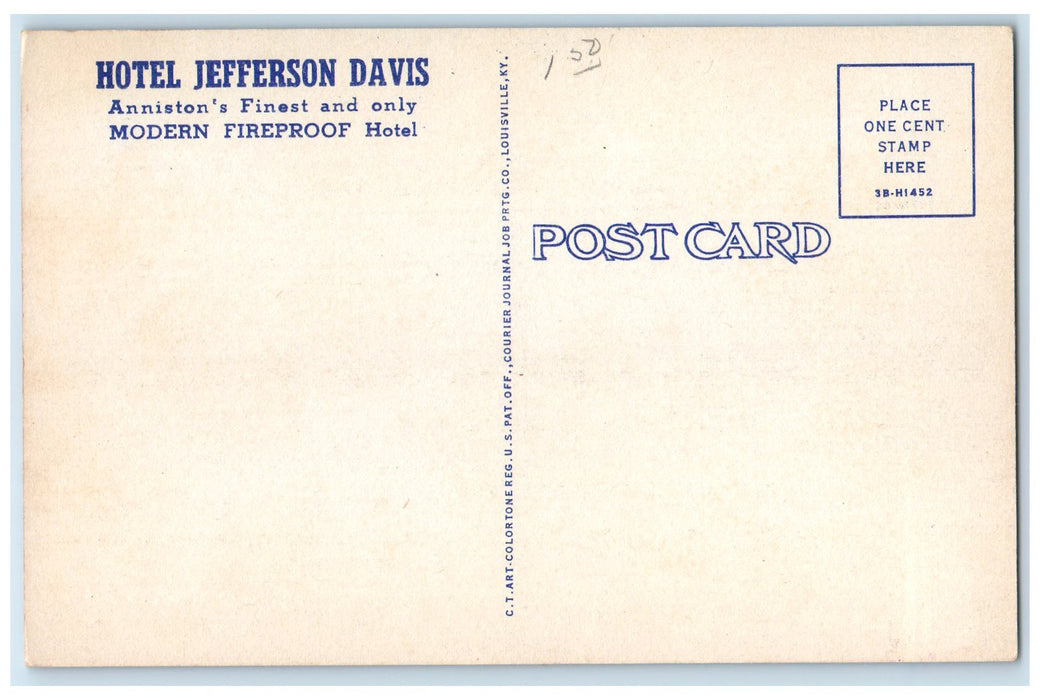 c1940's Hotel Jefferson Davis & Restaurant Building Anniston Alabama AL Postcard