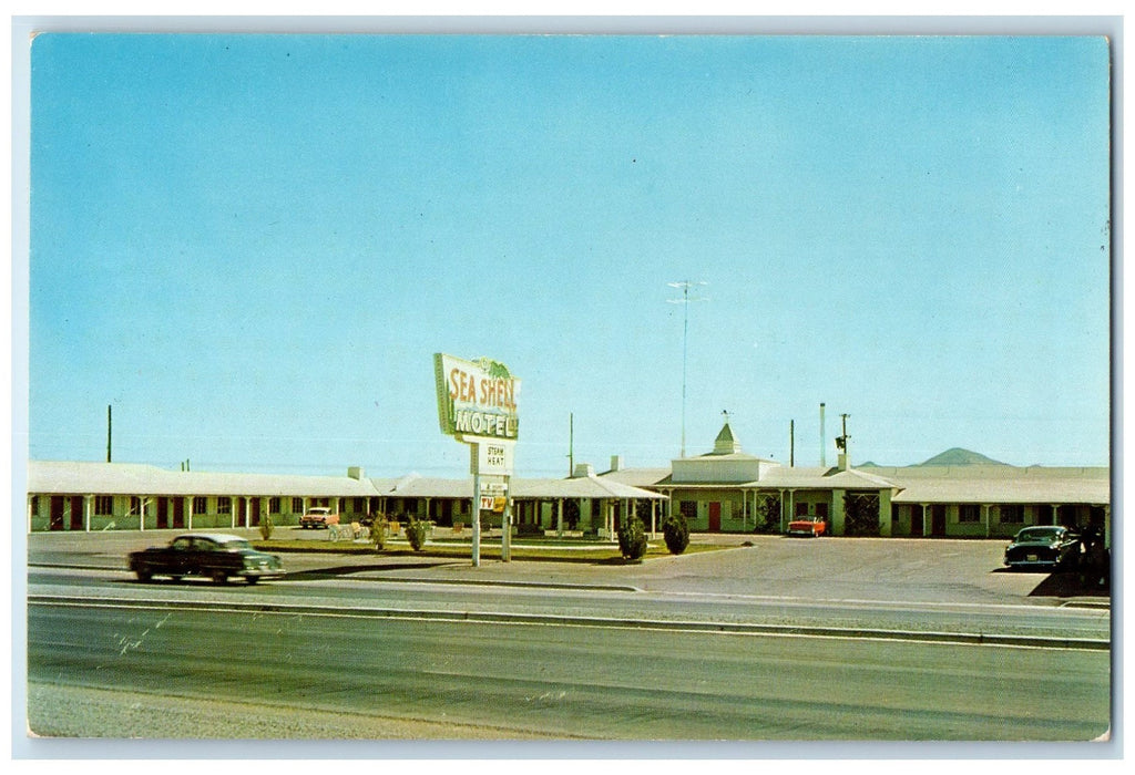 c1950's Sea Shell Motel & Restaurant Cottages Lordsburg New Mexico NM Postcard