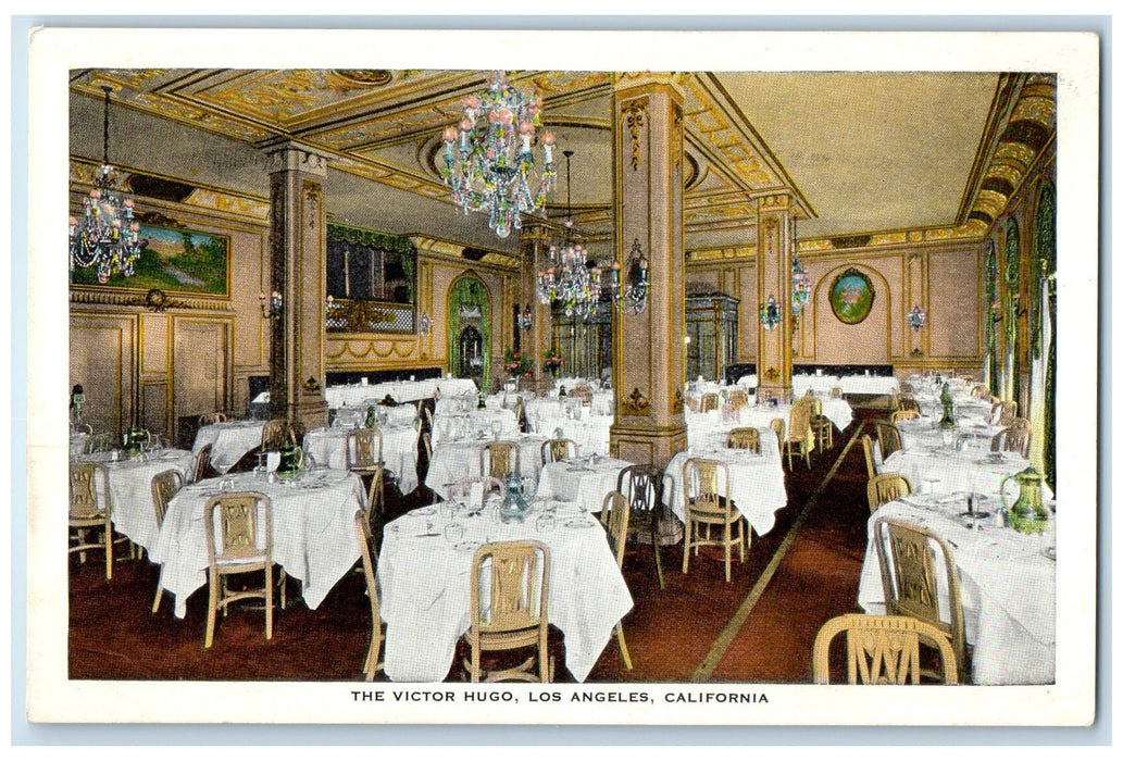 c1920's The Victor Hugo Dining Room Interior Los Angeles California CA Postcard