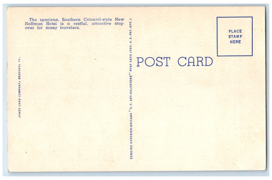 c1940's New Hoffman Hotel Exterior Bedford Pennsylvania PA Unposted Postcard