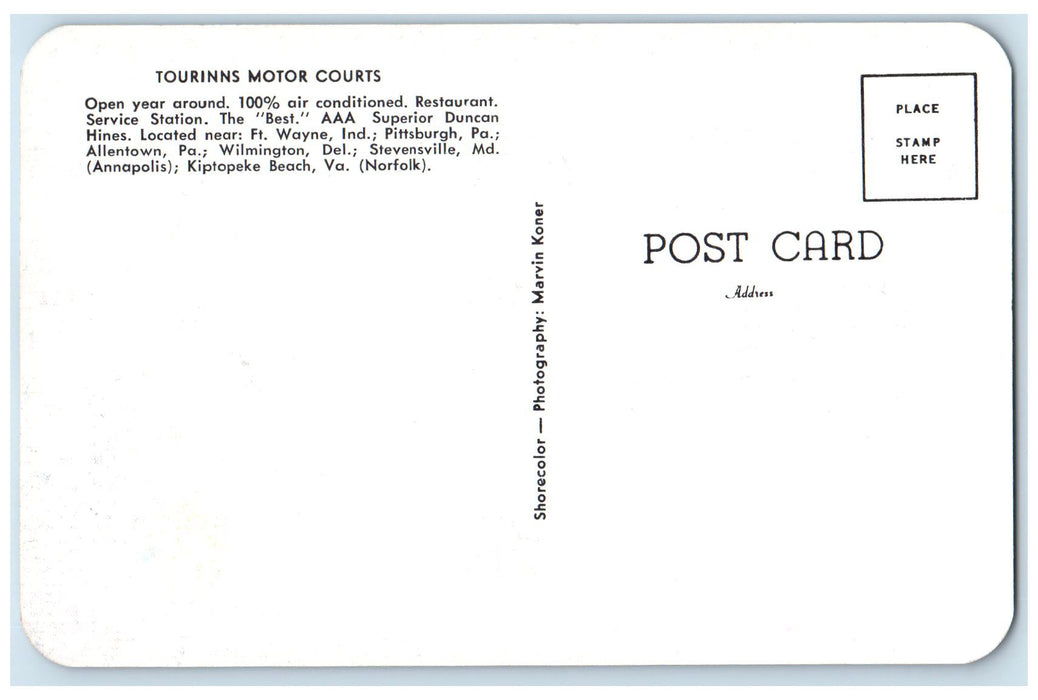 c1960's Tourinns Motor Courts And Restaurant Fort Wayne IN Unposted Postcard