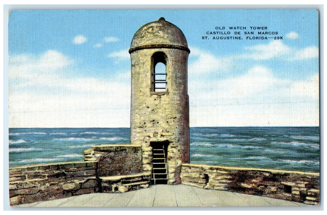 c1940's Old Watch Tower Castillo De San Marcos St. Augustine Florida FL Postcard