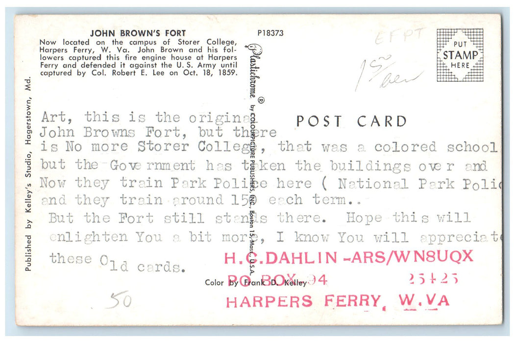 c1950's Storer College John Brown's Fort Harpers Ferry West Virginia WV Postcard