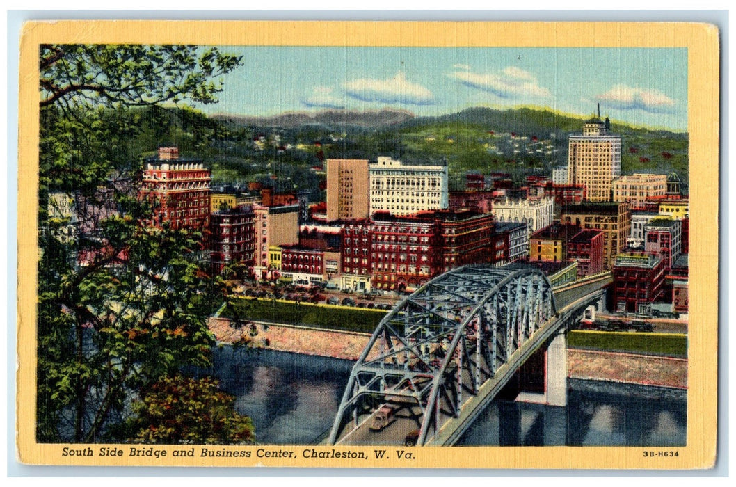 c1940's South Side Bridge & Business Center Charleston West Virginia WV Postcard