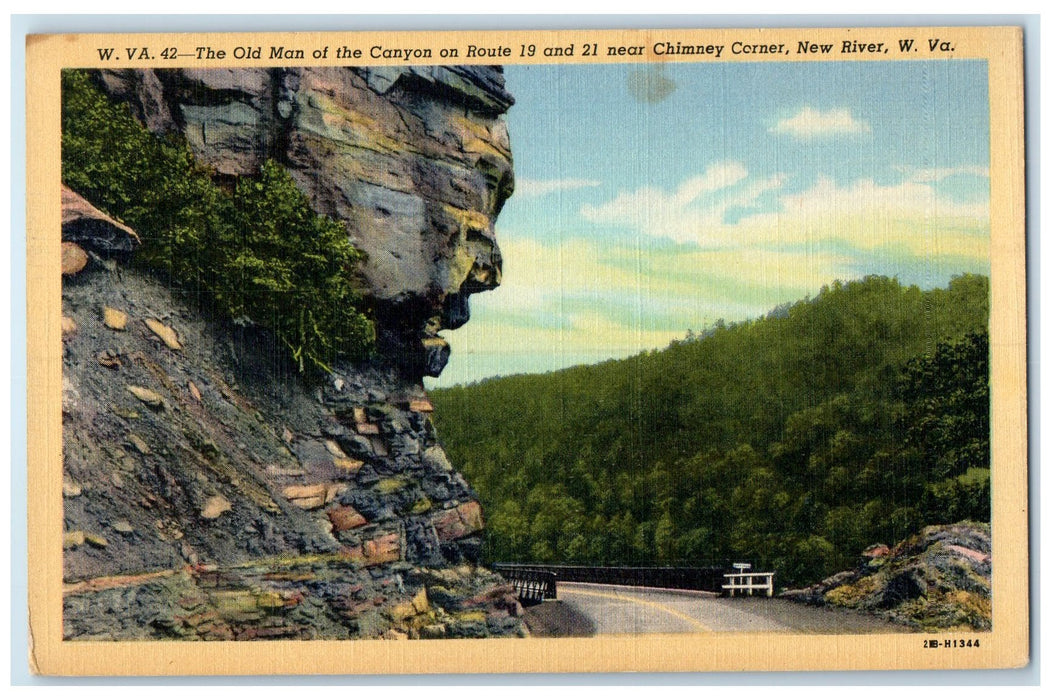 c1940's Oldman Of The Canyon Chimney Corner New River West Virginia WV Postcard