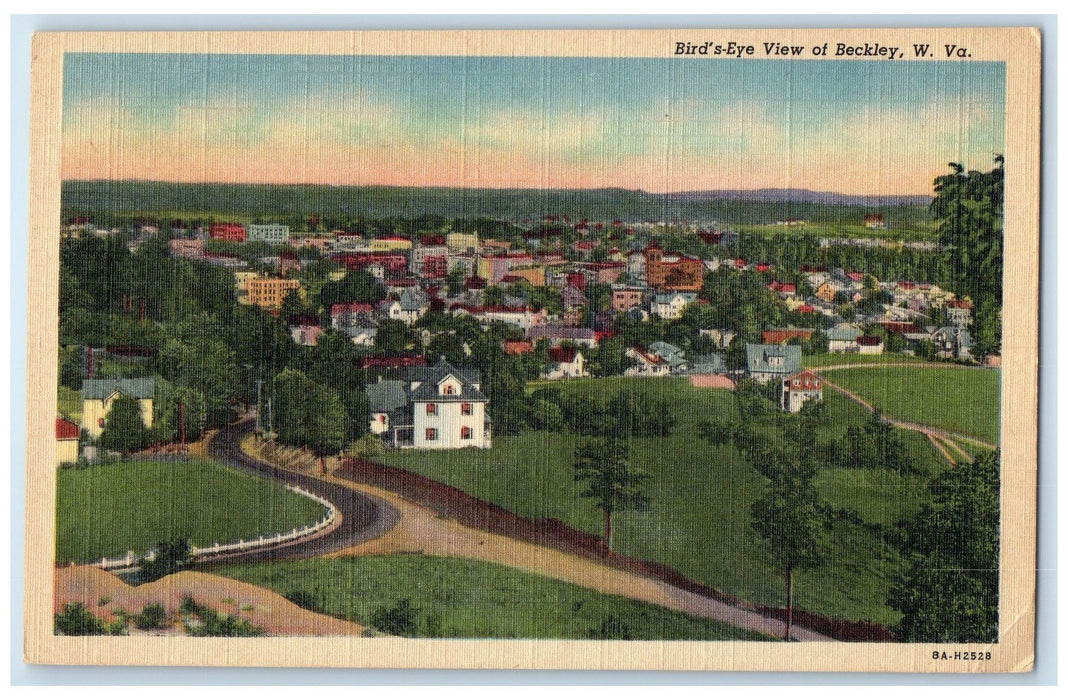 c1940's Birds Eye View Curved Road Houses Of Beckley West Virginia WV Postcard