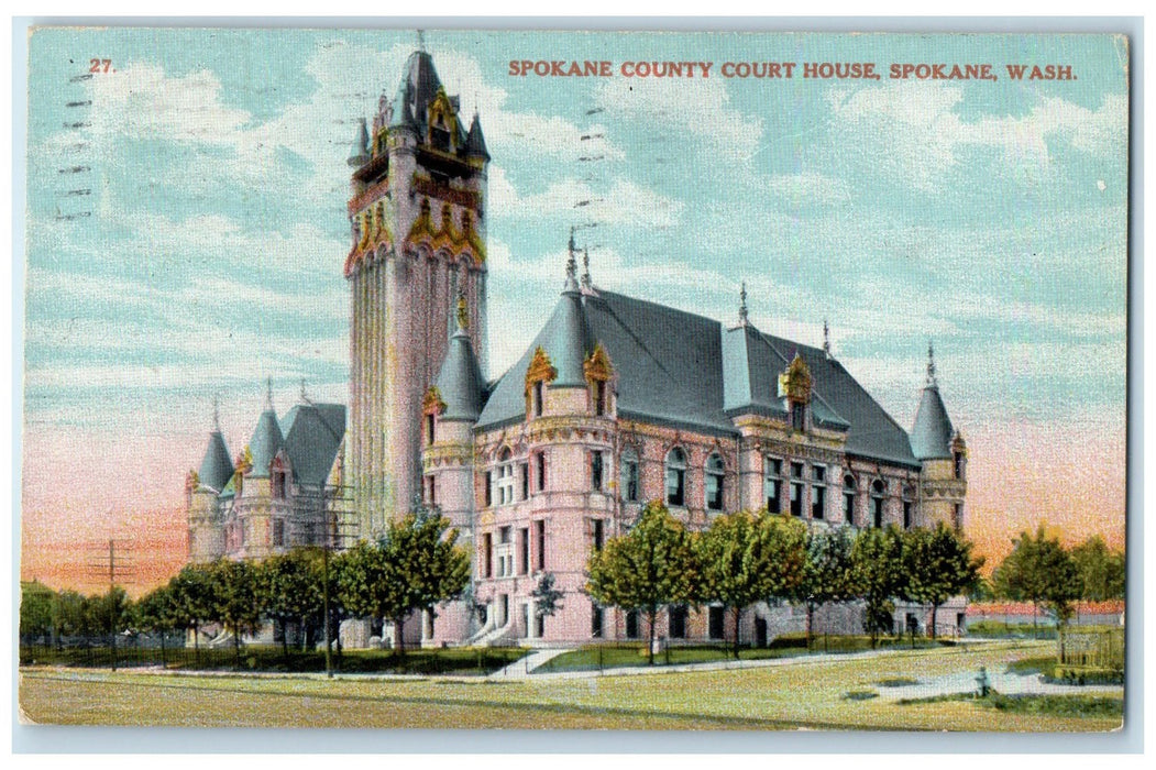 1911 Spokane County Court House Building Tower Spokane Washington WA Postcard