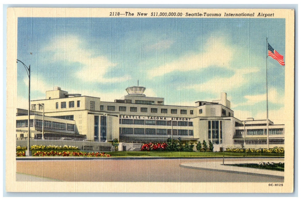 c1940's Seattle Tacomo International Airport Building Washington WA Postcard