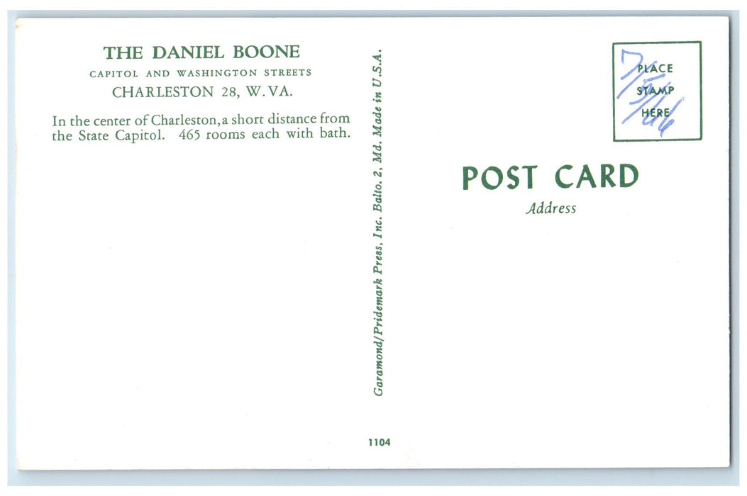 c1950's Greetings From Charleston The Daniel Boone West Virginia WV Postcard