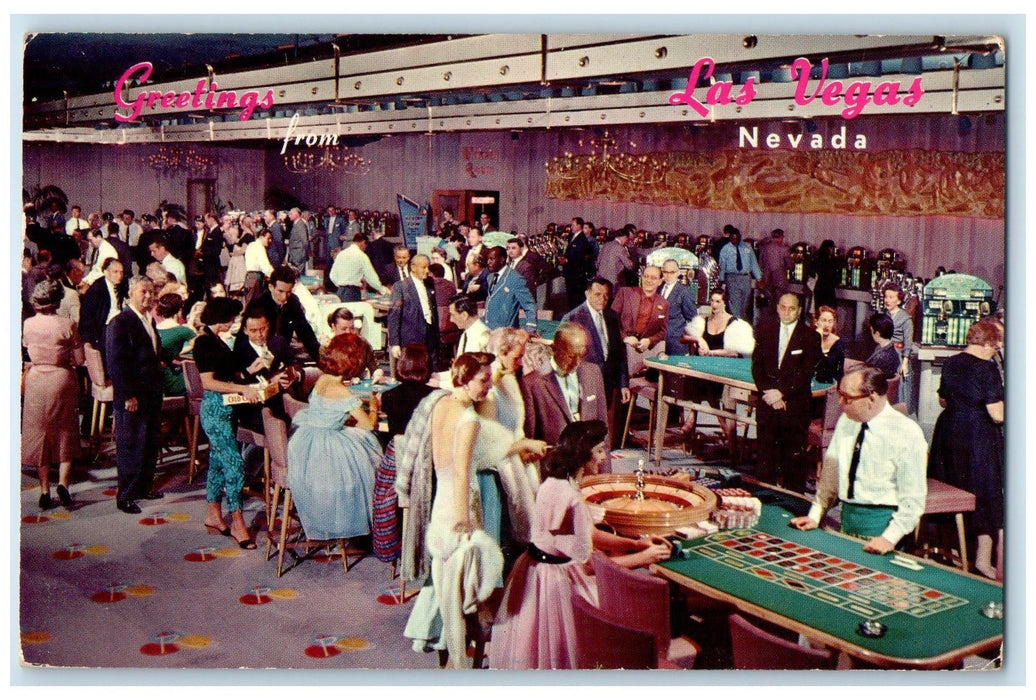 1960 Greetings From Las Vegas Hotel Riviera Casino Gambling Nevada NV Postcard