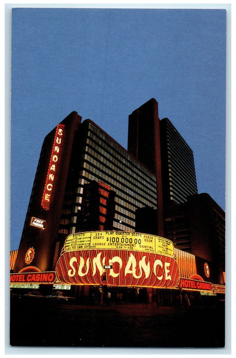 c1950's Sundance Hotel Casino & Restaurant At Night Las Vegas Nevada NV Postcard