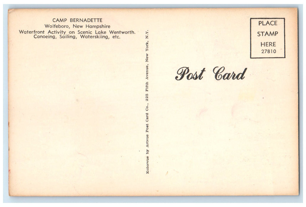 c1950's Camp Bernadette Kids River Canoeing Wolfeboro New Hampshire NH Postcard