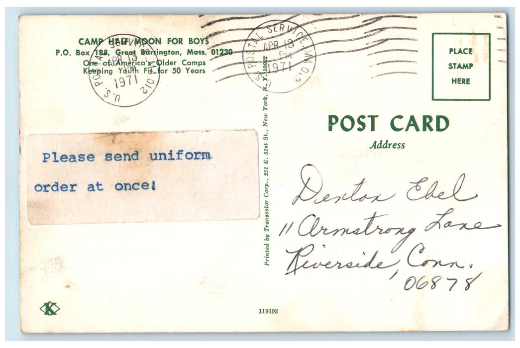 1971 Camp Half Moon For Boys Multiview Horse Riding Great Barrington MA Postcard