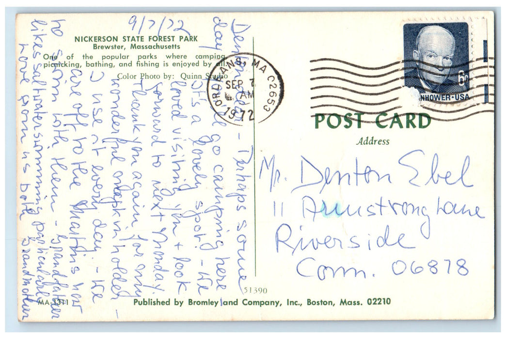 1972 Nickerson State Forest Park Campers Camp Brewster Massachusetts MA Postcard